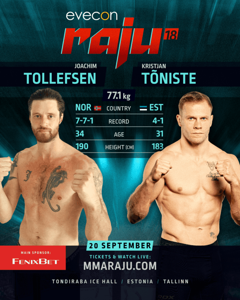 Two men are standing in front of each other with the words "tollefsen.