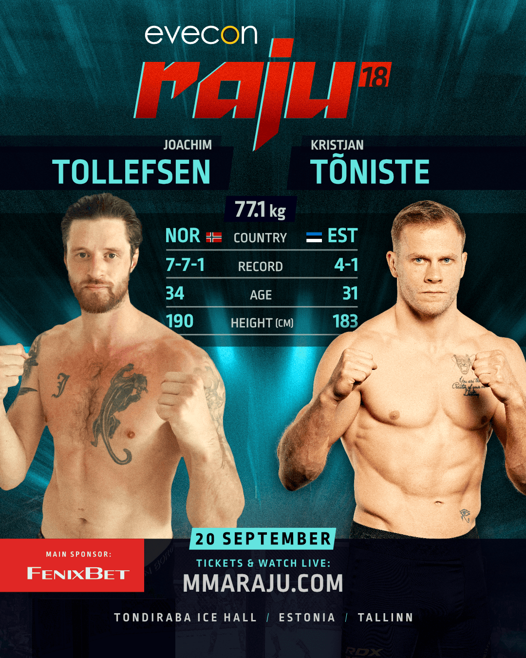 Two men are standing in front of each other with the words "tollefsen.
